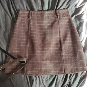 Woolen Mauve Plaid A Line Skirt